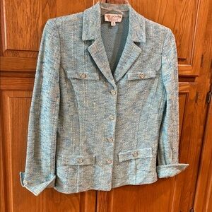 St. John Women's Blue Textured Tweed Blazer 12